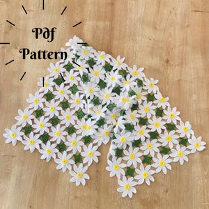 Crochet Daisy Flower Pattern, Crochet Flower Table Runner, Handmade Tablecloth, Crochet Daisies Applique, Crochet Flower Decor