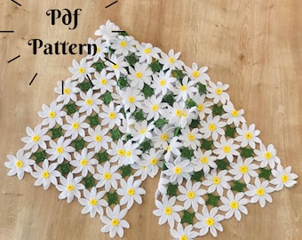 Crochet Daisy Flower Pattern, Crochet Flower Table Runner, Handmade Tablecloth, Crochet Daisies Applique, Crochet Flower Decor