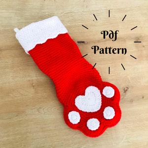 Crochet Paw Christmas Stocking Pattern, Crochet For Pets, Paw Print Socks, Christmas Gift, Crochet X-mas Decoration