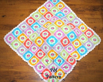 Crochet Flower Granny Square Baby Blanket Pattern (PDF Pattern)
