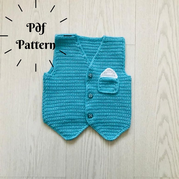 Crochet Baby Vest Pattern, Baby Boy Sweater, Crochet Baby Waistcoat, Sleeveless Top, Handmade Jacket With Packet