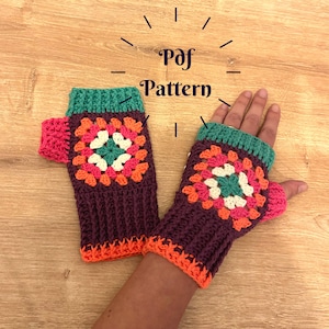 Crochet Fingerless Gloves Pattern, Granny Square Mitten Pattern, Easy Crochet Wrist Warmer, Crochet Women Accessory