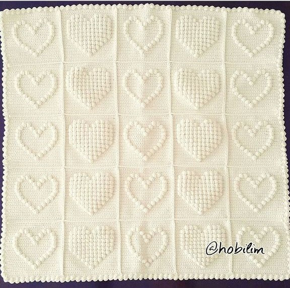 Crochet Bobble Heart Blanket Pattern Crochet Heart Pattern Etsy