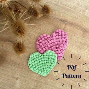 Padrão de coração de crochê, padrão de coração de ponto bobble, decorações de coração de crochê, apliques de coração, padrão de crochê fácil