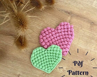 Crochet Bobble Stitch Heart Pattern, Applique Decorations (PDF Pattern)