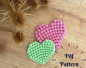 Crochet Heart Pattern, Bobble Stitch Heart Pattern, Crochet Heart Decorations, Heart Applique, Easy Crochet Pattern