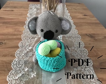 Amigurumi Koala Basket Pattern, Stuffed Koala Bear, Crochet Toy Pattern, Crochet Animal PDF, Handmade Gift Gift, Nursery Decor