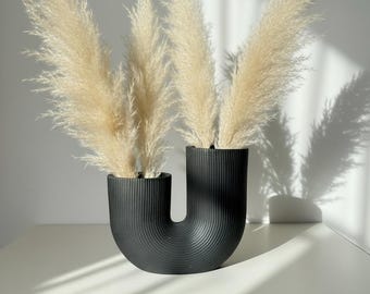 U-Shaped Resin Vase, Ribbed Texture, Handmade Sculptural Home Accent