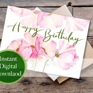 Cartão de feliz aniversário para impressão 5x7/Aquarela/Cartões de aniversário digitais/Cartões de impressão instantânea/Download instantâneo - Cosmos