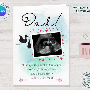 Biglietto personalizzato per la rivelazione del bambino per i futuri papà Biglietto per papà, futuro papà con foto scannerizzata e testo modificabile per la festa del papà o qualsiasi occasione