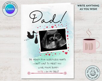 Personalised Baby Reveal Card for Expecting Dads Daddy Father to Be Card with Scan Photo and Editable Text for Father's Day or Any Occasion