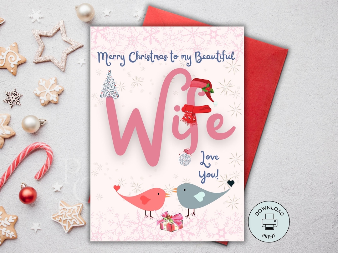 printable christmas card for wife, merry christmas wife card, xmas