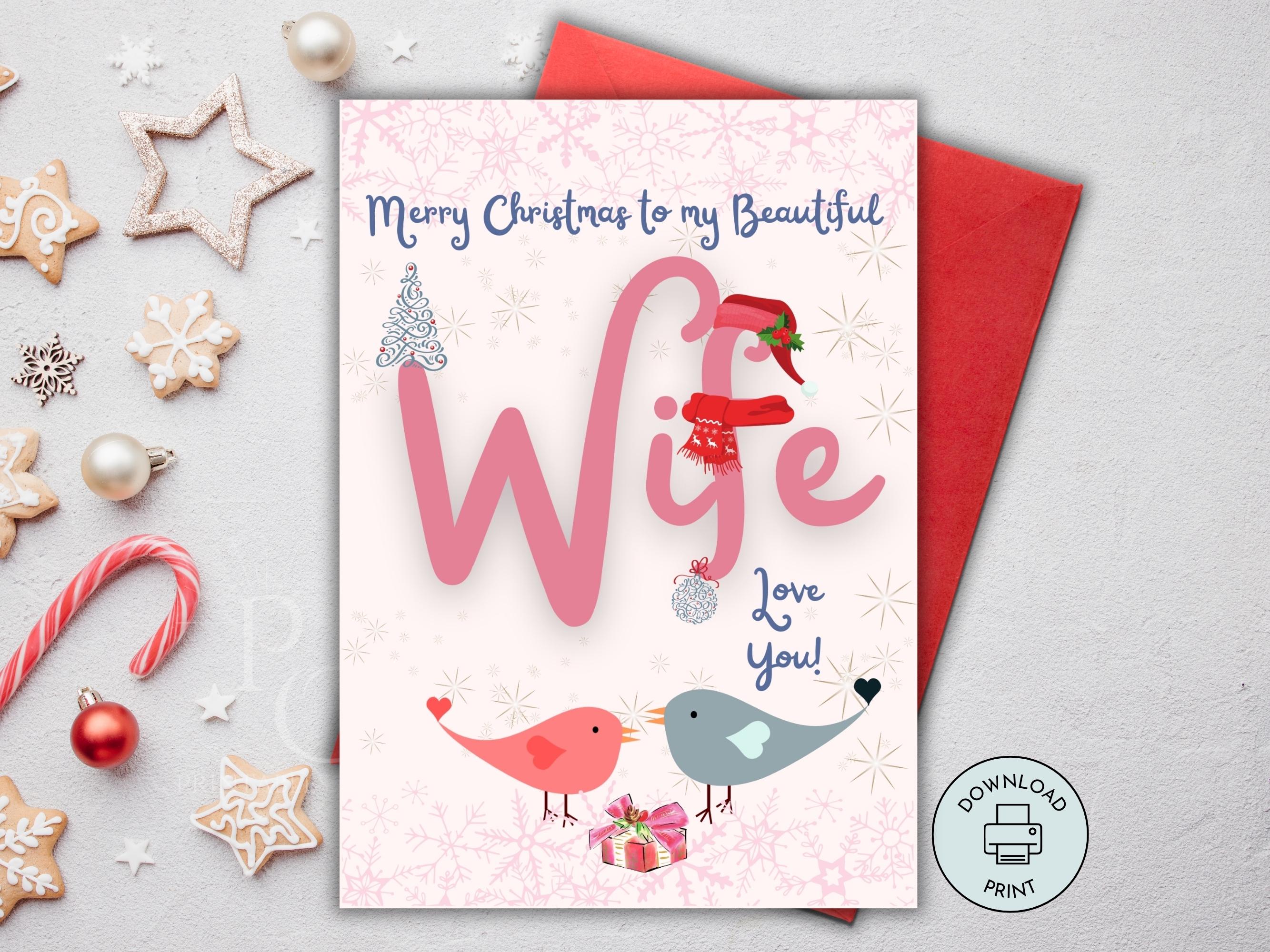 printable christmas card for wife, merry christmas wife card, xmas