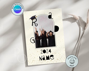 Personalized Graduation Card Printable Self-Edit Picture Template PDF 5x7 inches Print at Home, Last Minute Make Your Own Photo Card