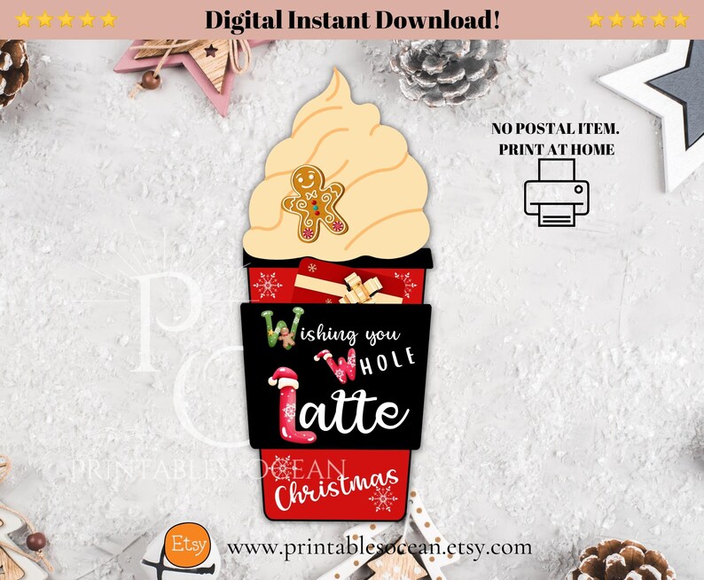 Printable Coffee Gift Card Holder Christmas, Merry Christmas Gift Card ...