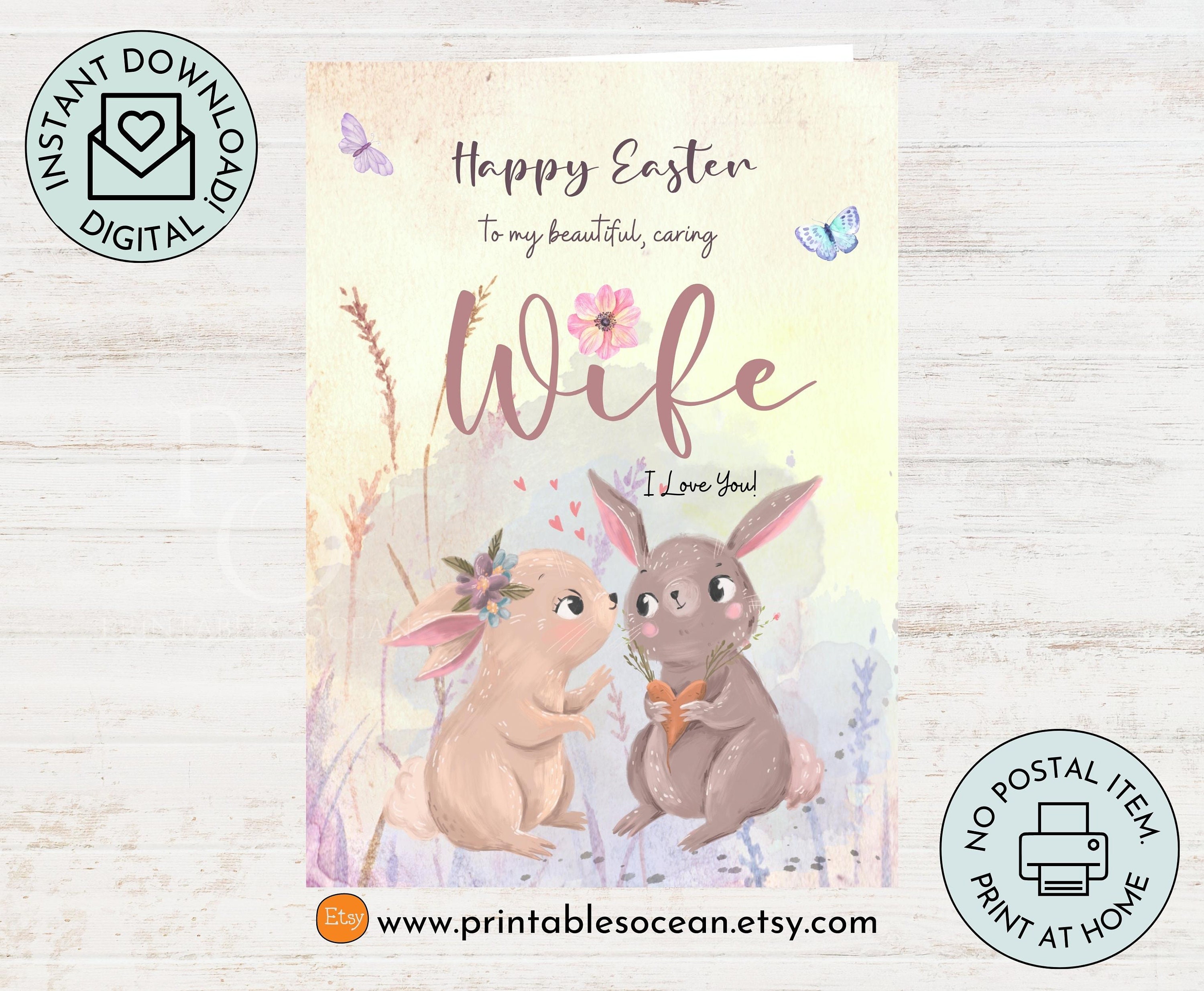 Happy Easter Card for Wife Printable Handmade in Watercolor - Etsy