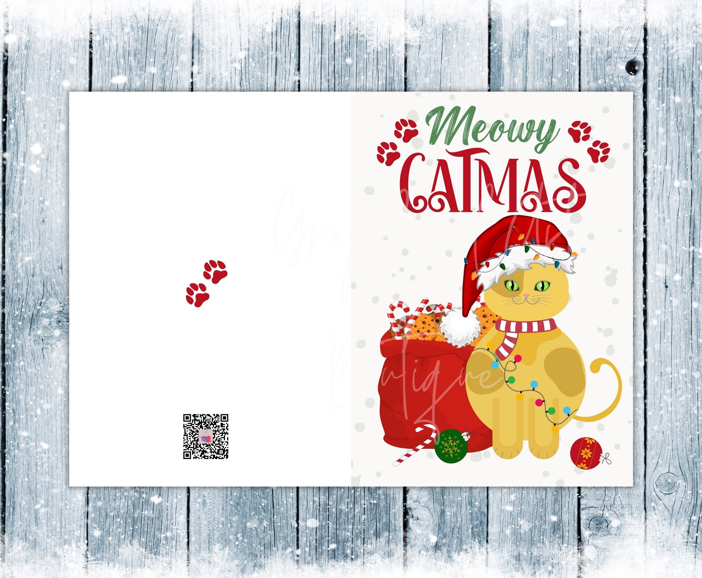 Cat Christmas Card Printable, Meowy Catmas Christmas Card, Funny Santa ...