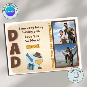 Cartão com foto personalizado do dia dos pais, cartão editável de aniversário para impressão, download instantâneo de 7 x 5 polegadas, qualquer ocasião, cartão de última hora para o pai