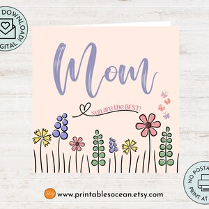 Sie sind die beste Mutter Karte druckbare handgemacht, Druck zu Hause Muttertag, Blumen Mutter Geburtstag, Last Minute Karte für jeden Anlass 15x5 Zoll