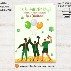 Carte de jour de St Patrick imprimable, carte de jour de Paddys, carte de jour de St Patrick heureux, carte de jour de St Patrick irlandais, carte de trèfle à quatre feuilles à la main