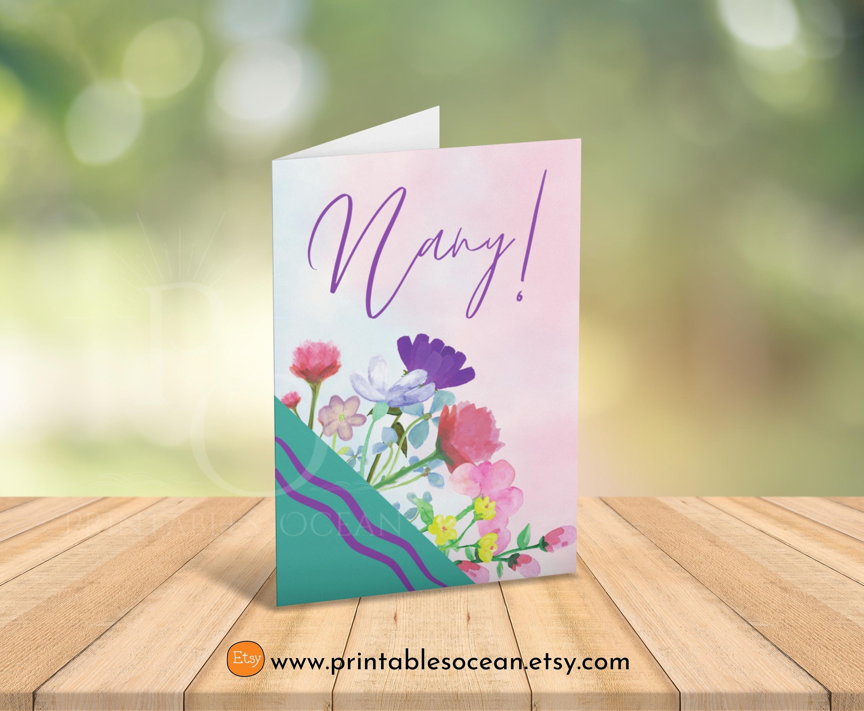 Mother's Day Card for Nanny Printable Floral Handmade, Birthday Card ...