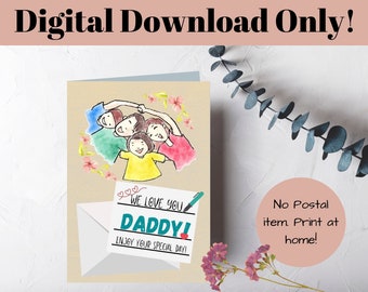 Birthday card for dad, daddy. Father's Day card. Birthday card for dad from kids. Family card for dad. Printable instant digital download