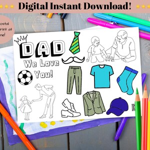 Printable Digital Coloring Daddy Card for Fathers Day, Birthday From ...