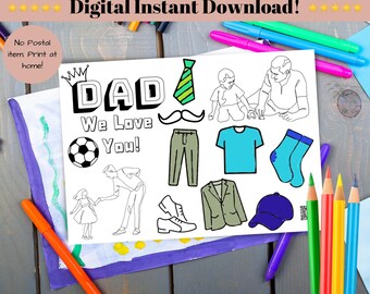 Printable Digital Coloring Daddy Card For Fathers Day, Birthday From Kids, DIY Coloring Card