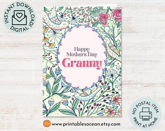 Mother's Day Card for Granny Printable, Flowers Card for Granny Mothers Day, Grandma Mothers Day Card, Grandma Card With Flowers 5x7 inches