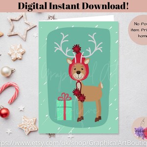 Printable Deer Christmas Card, Merry Christmas Deer Card, Merry Deer Christmas Card, Christmas Cards Digital Download, Christmas Cards Deer