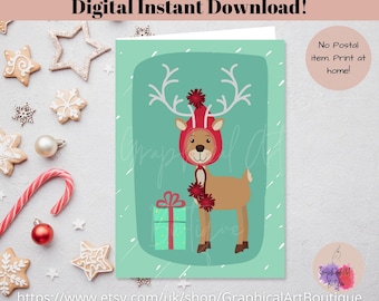 Printable Deer Christmas Card, Merry Christmas Deer Card, Merry Deer Christmas Card, Christmas Cards Digital Download, Christmas Cards Deer