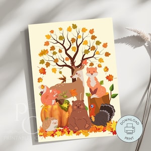 Carte de Thanksgiving imprimable 15 x 7 pouces téléchargement immédiat, impression à la maison, carte de dernière minute. Jolie carte d'anniversaire d'automne pour Thanksgiving.