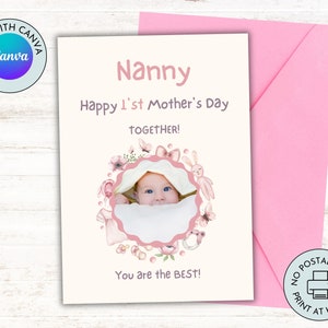 Gepersonaliseerde eerste Moederdag fotokaart afdrukbaar voor nieuwe Nanny Nana en 1'st Time Custom 1'st Mother's Day Last Minute 5x7 inch