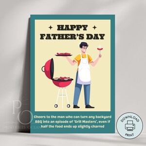Cartão engraçado do dia dos pais para impressão, churrasco, amante de churrasco, download instantâneo de última hora, cartão de piada de 5 "x 7" para papai, papai