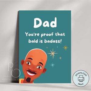 Grappige zwarte Man Vaderdagkaart, papa verjaardagskaart afdrukbare Last Minute Instant Download 5 "x 7" voor kale papa papa grap humoristische kaart