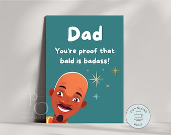 Funny Black Man Father&#39;s Day Card, Dad Birthday Card Printable Last Minute Instant Download 5&quot;x7&quot; for Bald Dad Daddy Joke Humorous Card