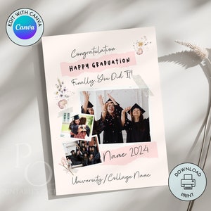 Tarjeta fotográfica de graduación personalizada para amigas hijas, plantilla de imagen de autoedición imprimible personalizada PDF 5x7 pulgadas Imprimir en casa Tarjeta de graduación