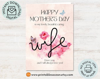 Moederdagkaart voor vrouw afdrukbaar, Happy Mothers Day bloemenkaart voor vrouw, bloemen unieke vrouwenkaart voor Moederdag 5 x 7 inch