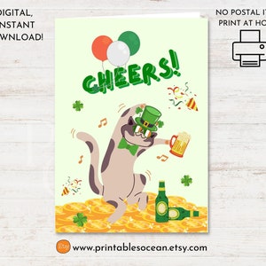 Lustige St. Patricks Day Karte Katze zum Ausdrucken, St. Paddys Day Hund Karte, Kleeblatt Karte, irische St. Patricks Day Karte