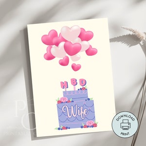 Carte de joyeux anniversaire pour femme imprimable numérique faite main mignonne carte HBD romantique de dernière minute téléchargement immédiat 5 x 7 pouces impression facile à la maison