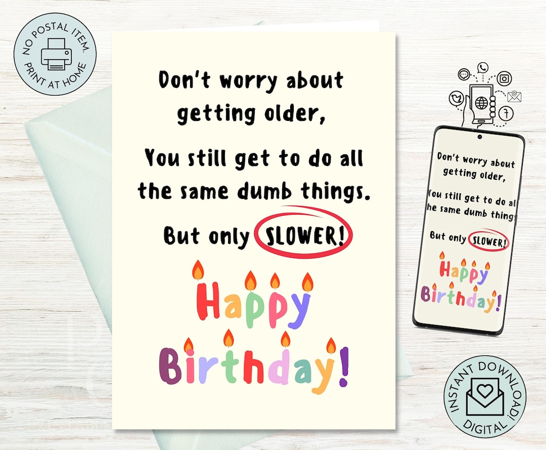 Funny Birthday Card Printable Handmade, Humorous Birthday Card Print ...