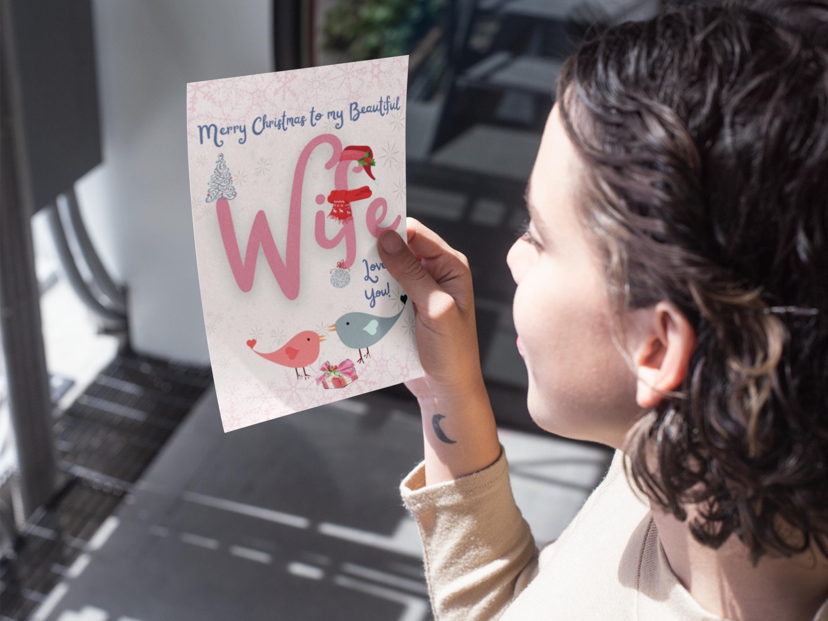 Printable Christmas Card for Wife, Merry Christmas Wife Card, Xmas Card ...