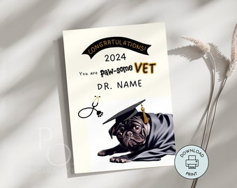 Personalized Veterinarian Graduation Card Printable Custom Vet Grad Daughter Son Congratulations Instant Download Last Minute 5"x7"