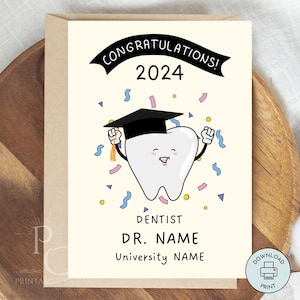 Carte personnalisée de remise des diplômes pour dentiste Nom personnalisé imprimable Diplômé de l'école dentaire Fille Fils Félicitations Téléchargement instantané Dernière Minute