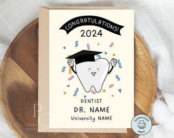 Tarjeta de graduación personalizada para dentista, imprimible, con nombre personalizado, para hija o hijo graduados de la facultad de odontología. ¡Felicitaciones! Descarga instantánea. Último minuto.