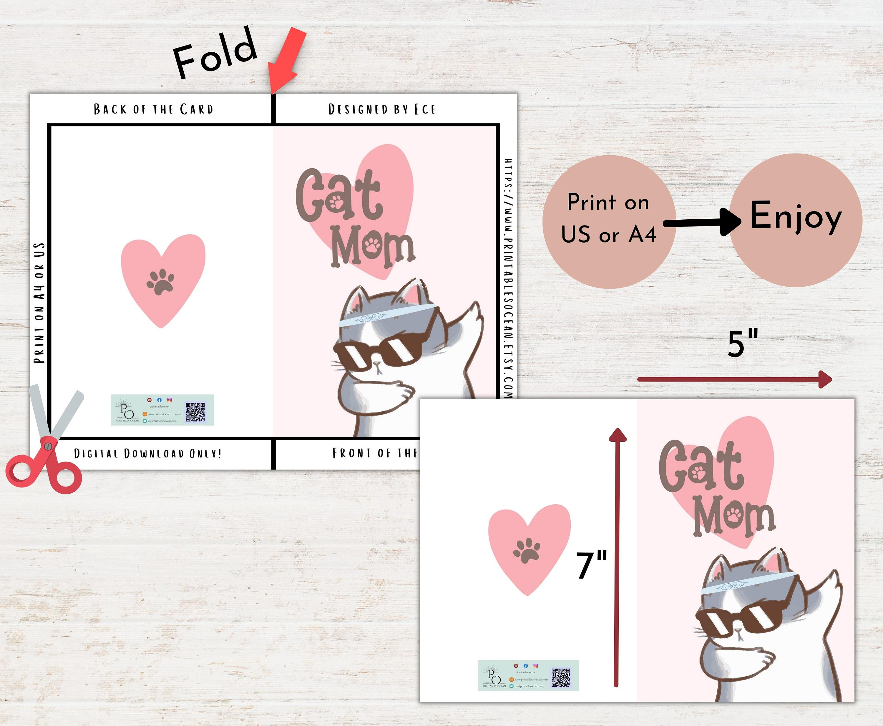 Mother's Day Card From Cat Printable, Funny Cat Birthday Card for Mom ...