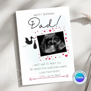 Carte photo personnalisée personnalisée papa, futur papa, anniversaire de bébé, numérisation de photos du bébé à naître dans le ventre, bébé en route sur la planche à modifier facilement 5 x 7