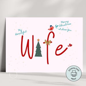 Druckbare Weihnachtskarte für Frau, Frohe Weihnachten Frau Karte, Weihnachtskarte Frau, Saison Grußkarte für Frau, sofortiger digitaler Download Karte.