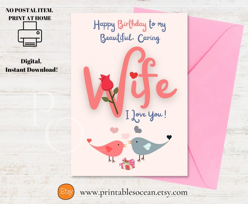 Happy Birthday Card for Wife Printable Wife Birthday Card Etsy UK