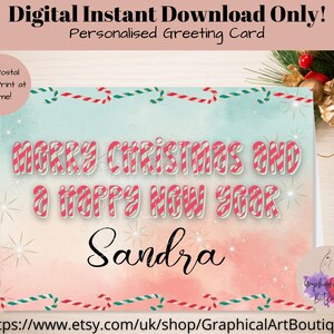Tarjeta de Navidad de bastón de caramelo imprimible, tarjeta de feliz Navidad y próspero año nuevo, tarjeta de felicitación de temporada, tarjetas navideñas tarjeta personalizada